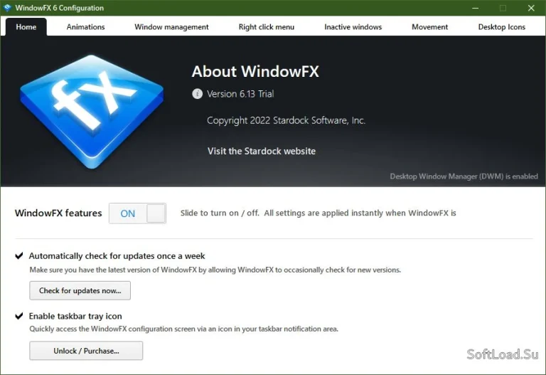 Stardock WindowFX 6.13 (+ Crack) для Windows